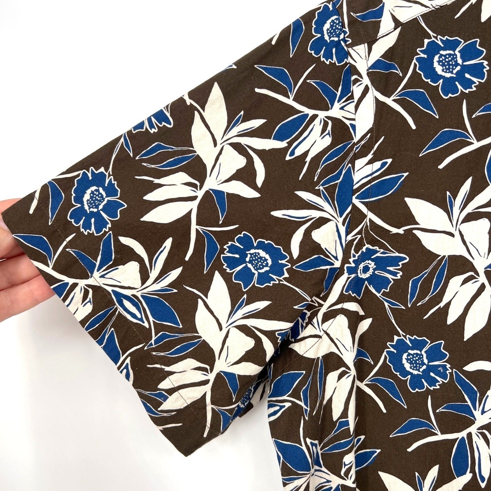 UNTUCKit Aramon Hawaiian Style Button Up Shirt Medium Brown Blue Tropical Summer - Picture 4 of 10